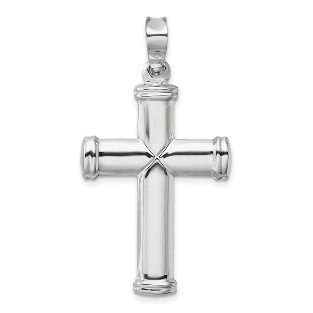 Men's 14k White Gold Hollow 3D Polished Cross Pendant, 25 x 44mm